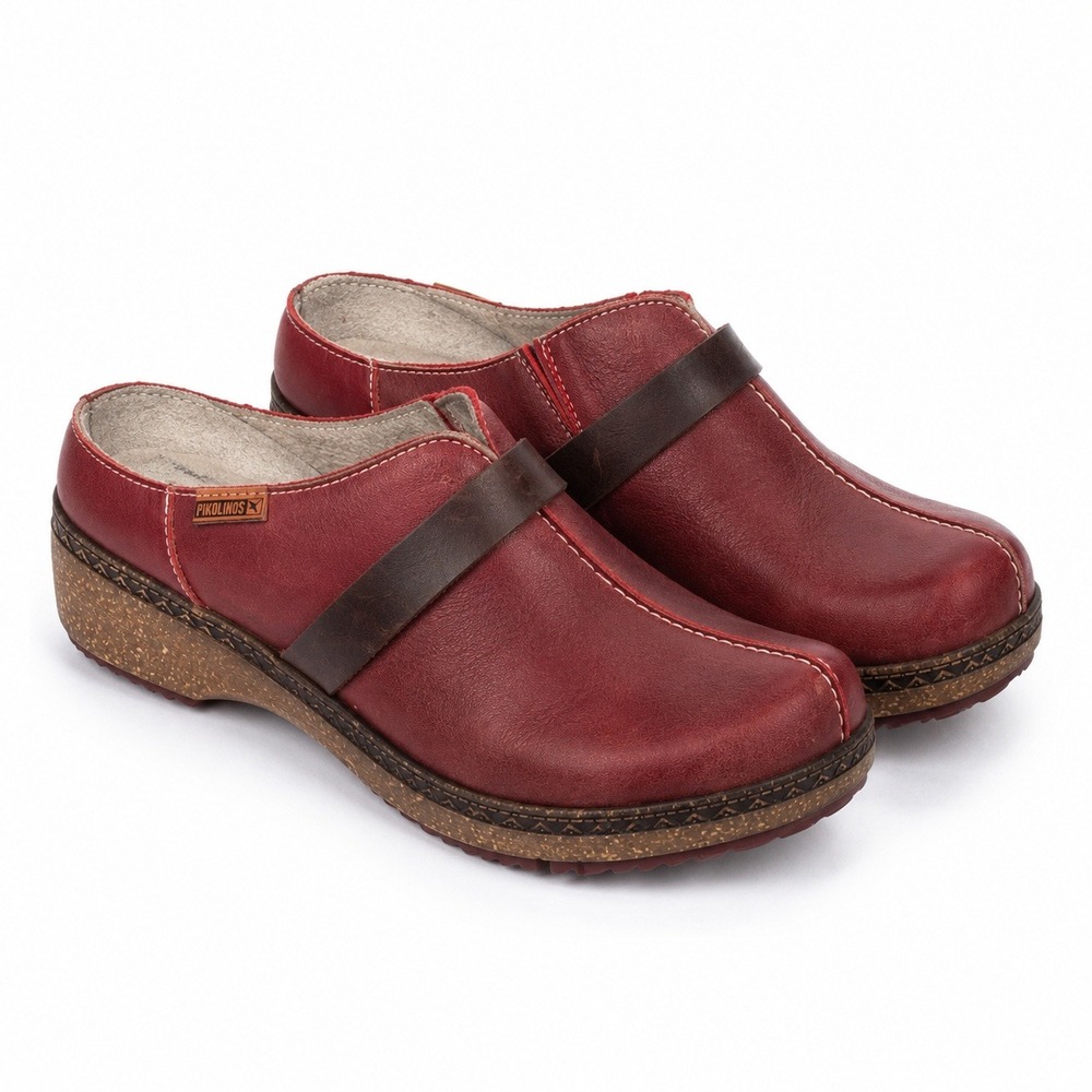 Pikolinos Granada Clogs Women 39 Red Leather Comfort Boho Casual‎ Slip On Mule